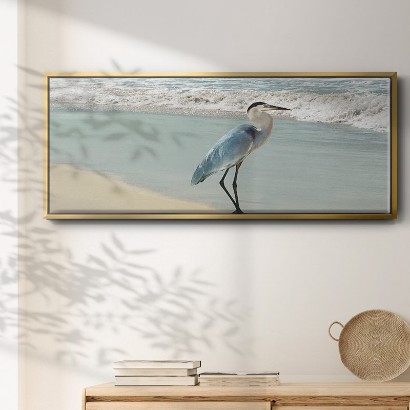 Beach Set Heron- Framed Canvas, 24" H x 60" W