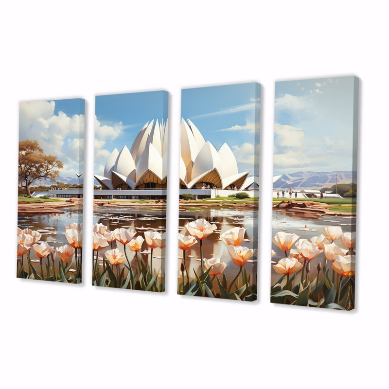 Indian Art Lotus Temple - ensemble de 4 décorations murales d'art indien, H 32 po x l 64 po