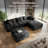 Black Corduroy Cloud Modular Sectional Sofa, Deep Seat Soft Frame Design, Configurable L and U Shape, No Assembly Required with 2 Ottomans for Living Room-929932416