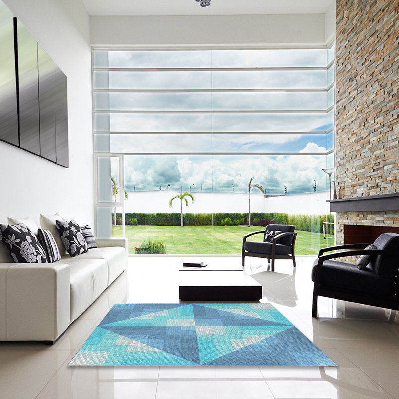 Tapis bleu ciel à motif, Carré 3 pi