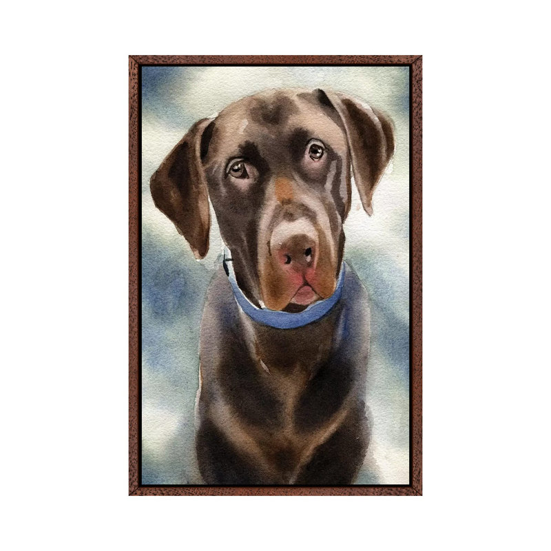 Chocolate Lab Portrait by Rachel Parker - Painting on Canvas, 66.04cm H x 45.72cm W x 3.81cm D, Classic Brown Wood Framed