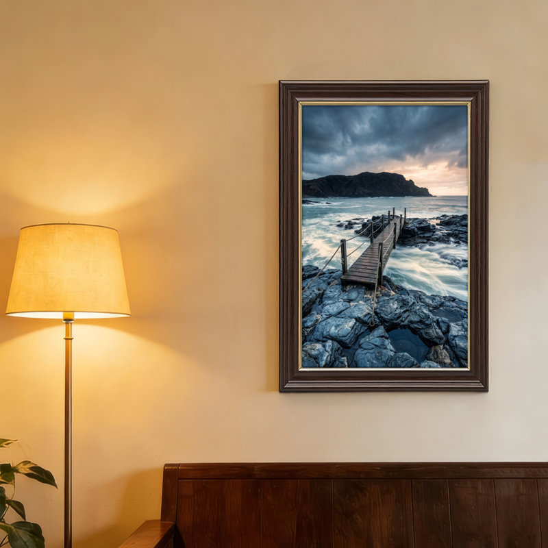 Art mural antique sur toile encadré doré pour le salon, la chambre à coucher, le bureau ou le vestibule - décoration murale décorative avec quai océan