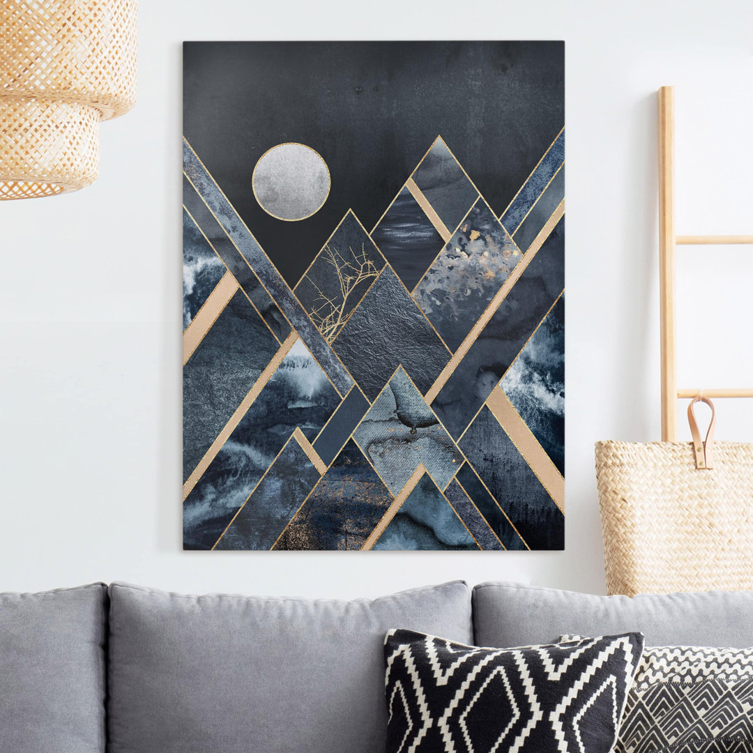 Leinwandbild Golden Moon Abstract Black Mountains