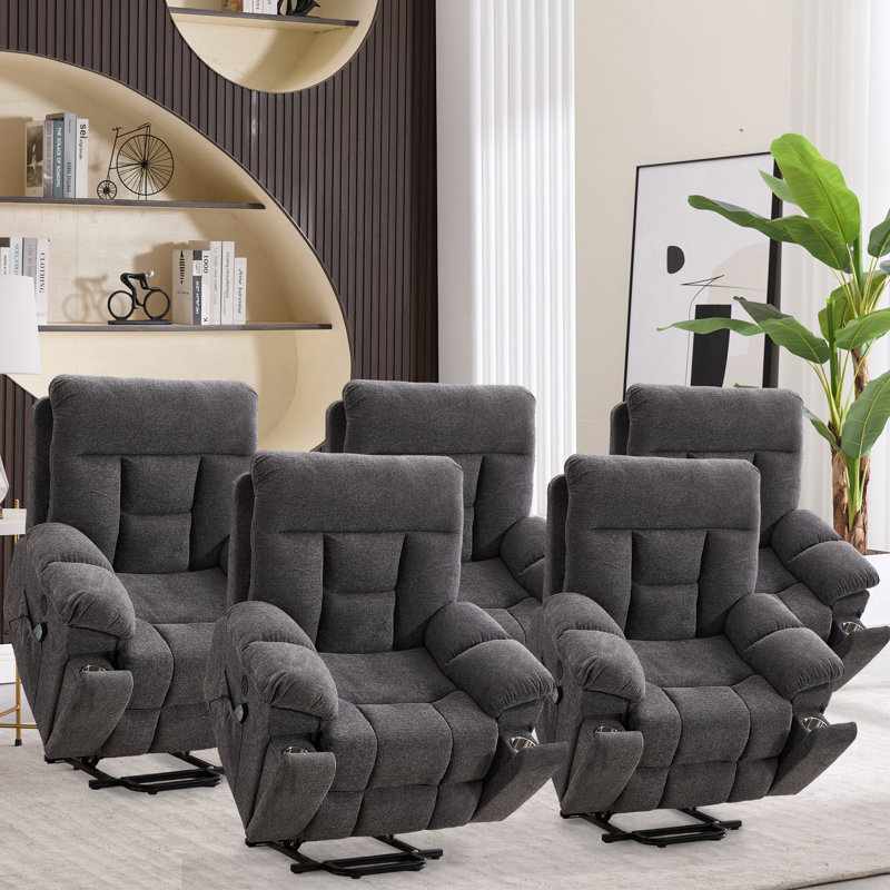 39.76" Wide Oversize Ultra Microfiber With Super Soft Padding Electric Lift Assist Reclining Chair With Massage Heating & Cup Holders & USB & Side Pocket