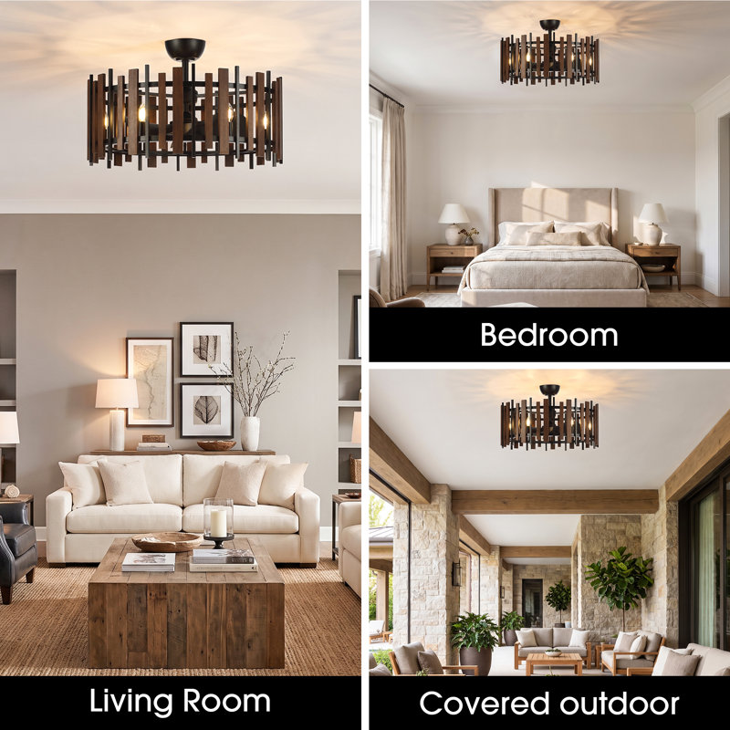 31" Caged Ceiling Fan with Dimmable Light Kit and Remote Control, Black