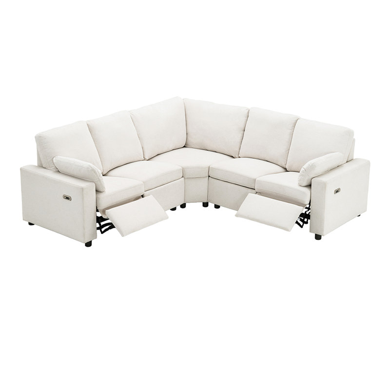 Canapé modulaire inclinable électrique avec deux ports USB et deux tiroirs de rangement pour le salon, Beige