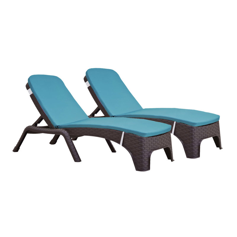 Outdoor Wicker Chaise Lounge , Cushion Included, Teal, Brown