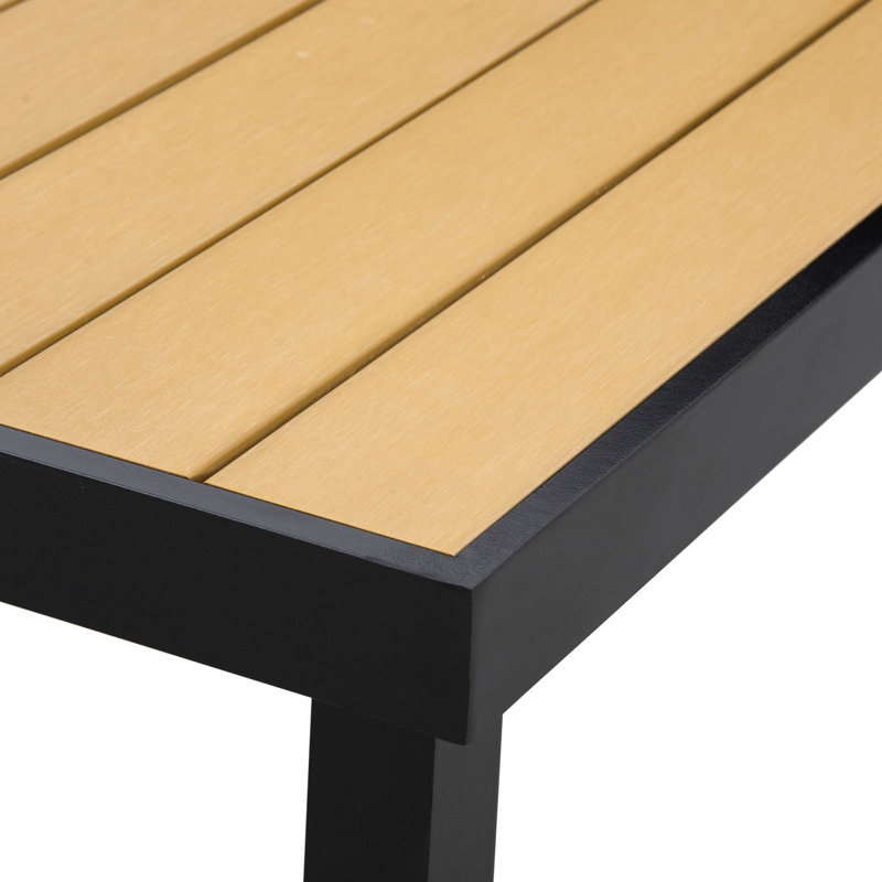 Table de salle à manger d'extérieur 75 po x 35 po pour 8 personnes - Structure en aluminium, plateau en faux bois imperméable, tailleur pour terrasse, terrasse rectangulaire, structure avec jardin avec terrasse