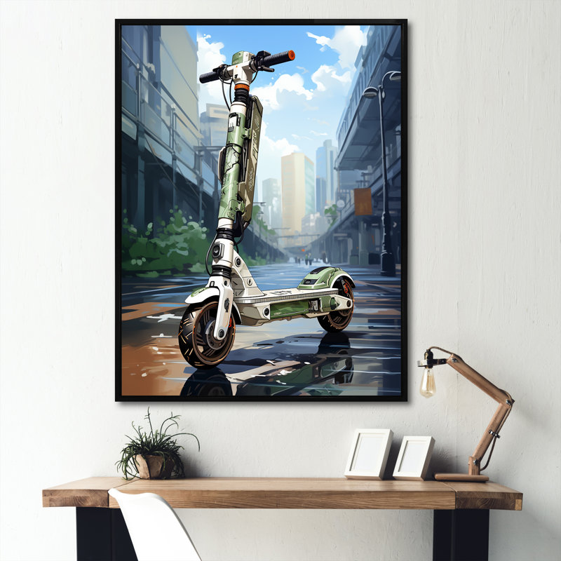 Scooter Compact Commuter II - impressions sur toile de scooter, H 20 po x l 12 po x P 1 po, Cadre flottant noir