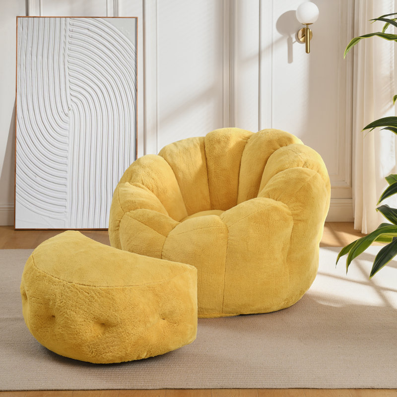 Fauteuil à billes et repose-pieds en fausse fourrure de lapin 46 po Wilder - Siège confortable luxueux