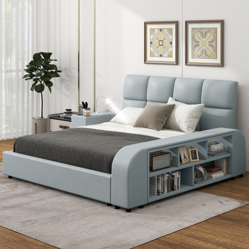 Lit plateforme avec rangement en cuir Ignram, gris