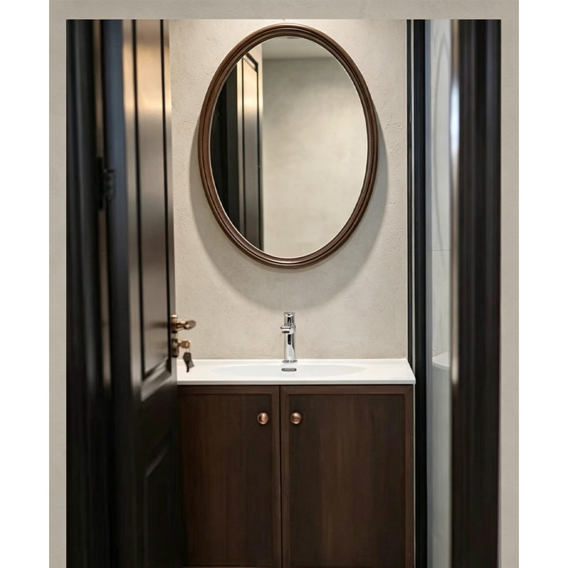 Miroir de salle de bain ovale en noyer, H 35,43 po x l 27,56 po