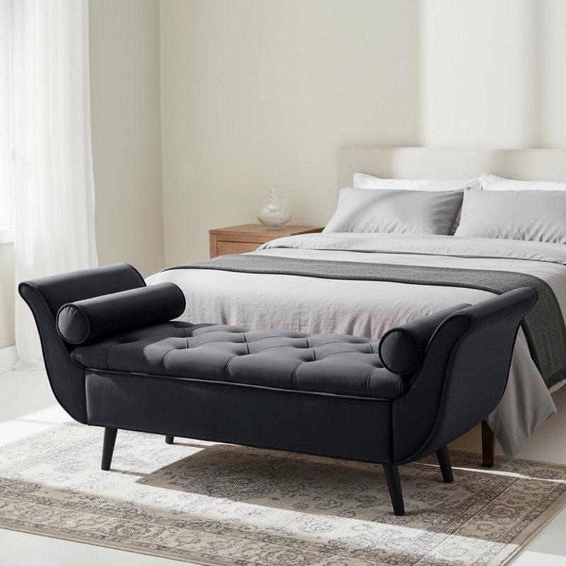Velvet Upholstered Storage Bench, Grizzly
