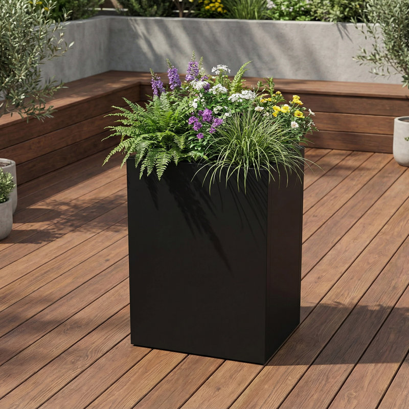 Jardinières rectangulaires en métal pour plantes d'extérieur, H 24 po x l 16 po x P 10 po