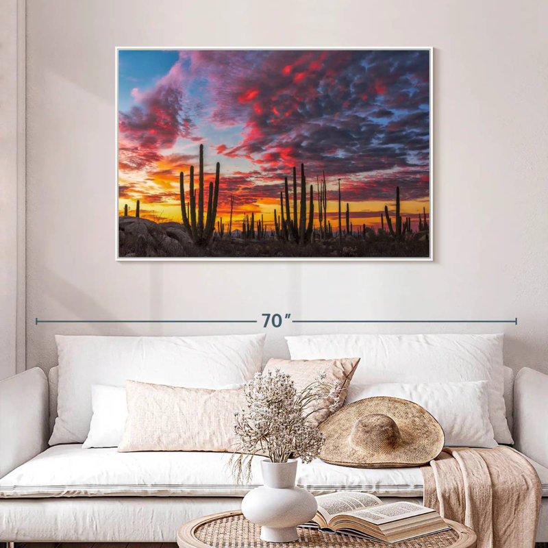 Forêt de cactus de Baja California, 46 po x 31 po, Cadre flottant blanc