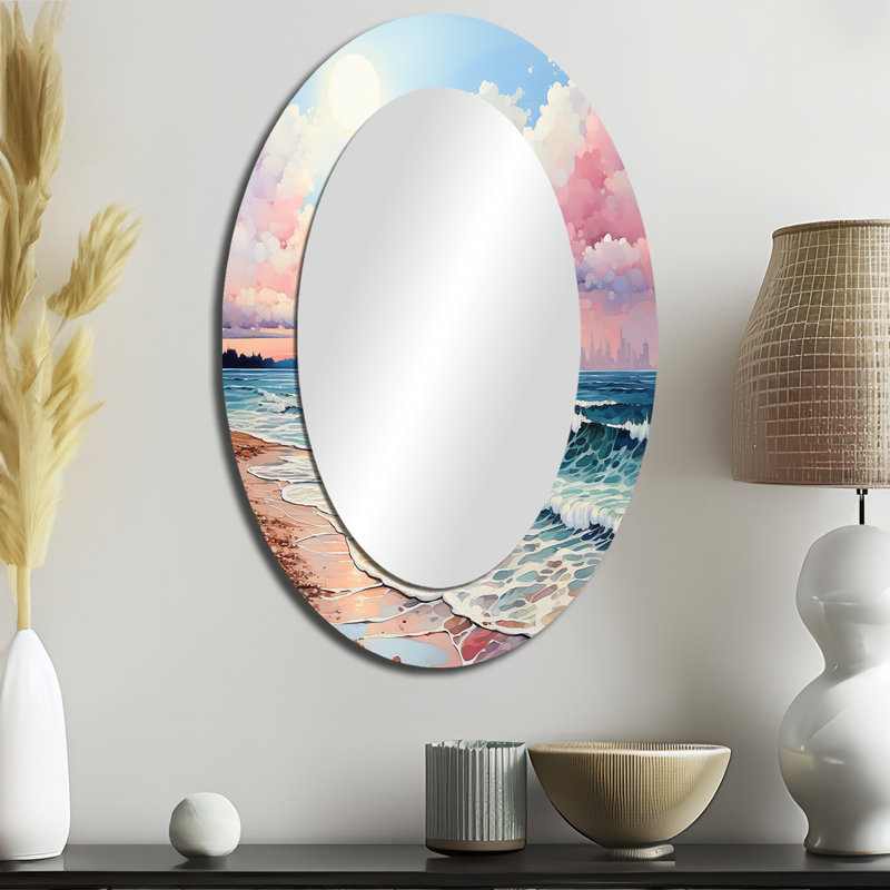 Brise de plage rose - décor de miroir mural ovale rose, 36 po x 24 po