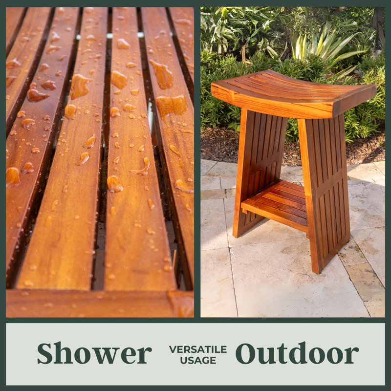Banc de douche en teck Sodhi, H 24,5 po x l 18 po x P 13 po