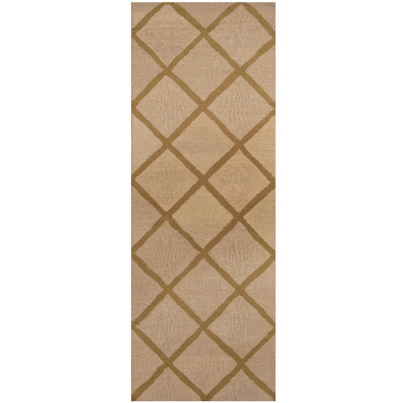 Tapis brun / vert en laine touffeté à la main