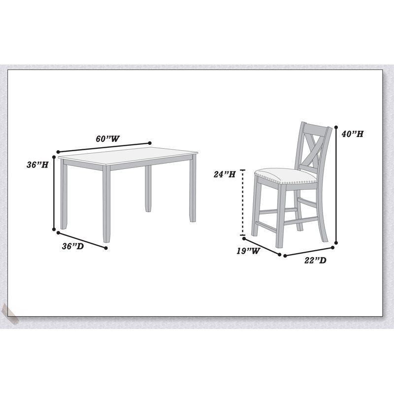 Modern Style Grey Counter Height Dining Table with 6 Cushioned Nailhead X-Cross Back Chairs, Perfect for Contemporary Homes.