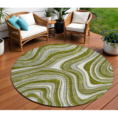 Tapis d'intérieur rond lavable abstrait 8 pi gris
