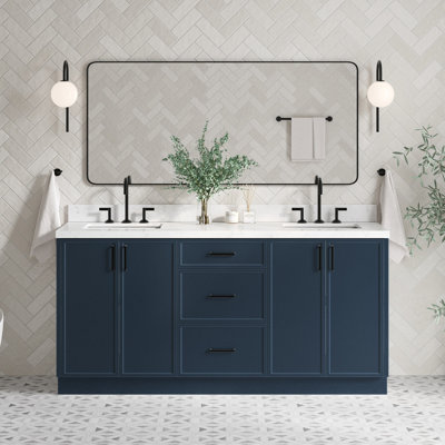 Meuble-lavabo à double cuve ARIEL Kelly 73 avec comptoir en quartz pur