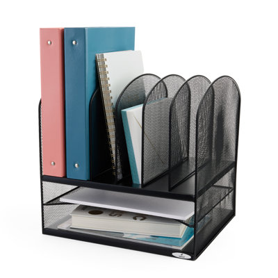 Onyx Mesh Desktop Organizer With Two Trays And Six Upright Sections