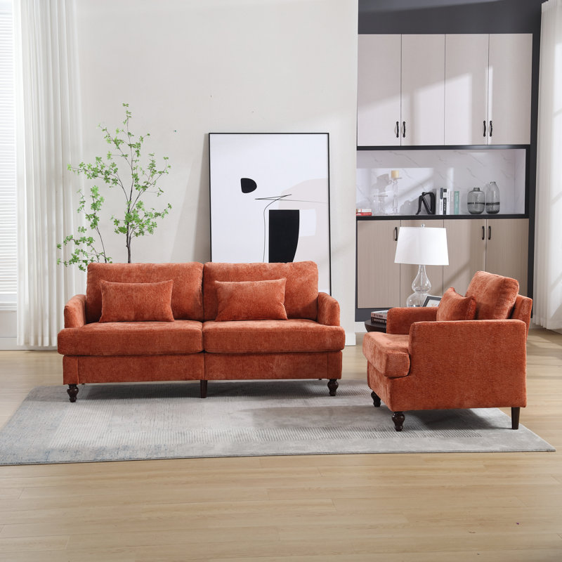 Ensemble de salon en chenille 2 pièces, Orange
