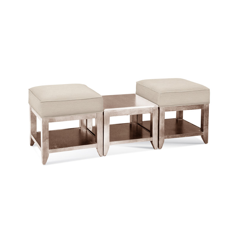 Elements Upholstered Cube Ottoman, Neutral Performance Plaid; 0121-93, Bisque