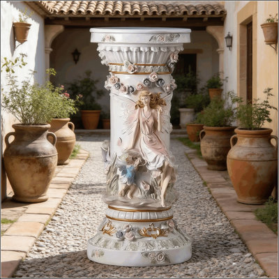 Guéridon colonne romaine de luxe 33 po avec fée et relief floral