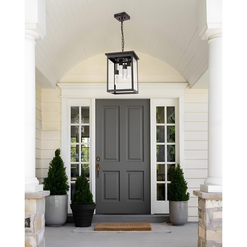 LED 5CCT Large Outdoor Pendant Light Fixtures, Exterior Hanging Lantern LED Integrated Bulbs Included For Porch Patio Yard Garden, Outside Hanging Lamp In Oil Rubbed Bronze
