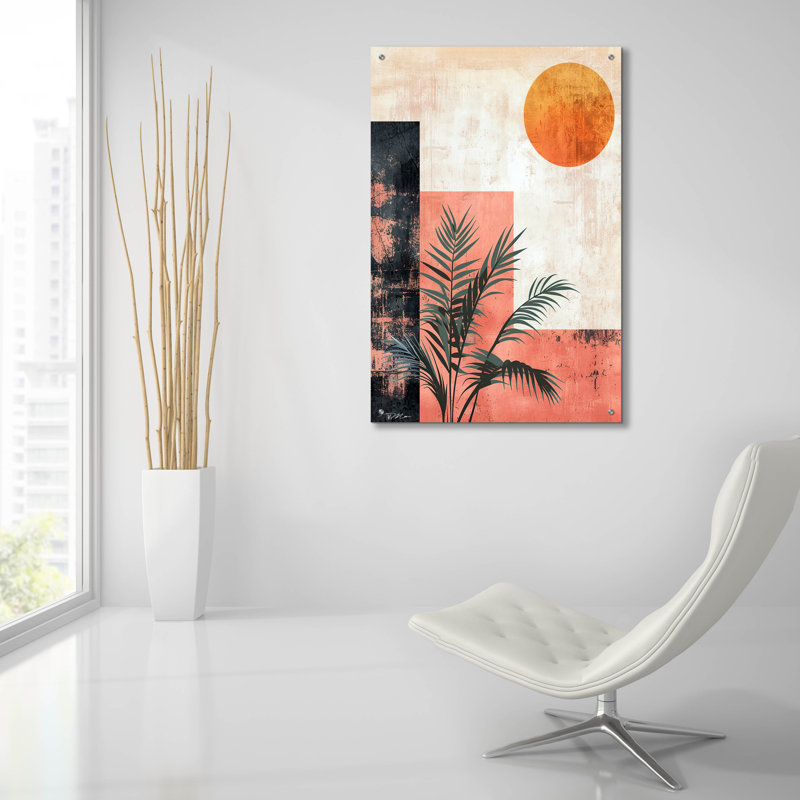 «Moon Midcentury Original Exclusive Geometric Moon And Sun 2» par Momart 24 po x 36 po, H 36 po x l 24 po x P 0,2 po