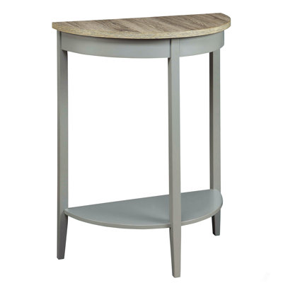 Console en chêne gris et demi-lune grise avec tablette inférieure