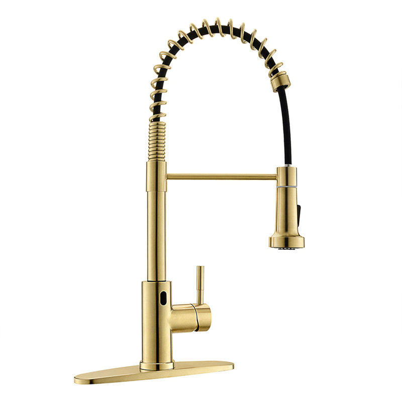 AWZTOO Pull Out Touchless Kitchen Faucet, Brushed Gold 