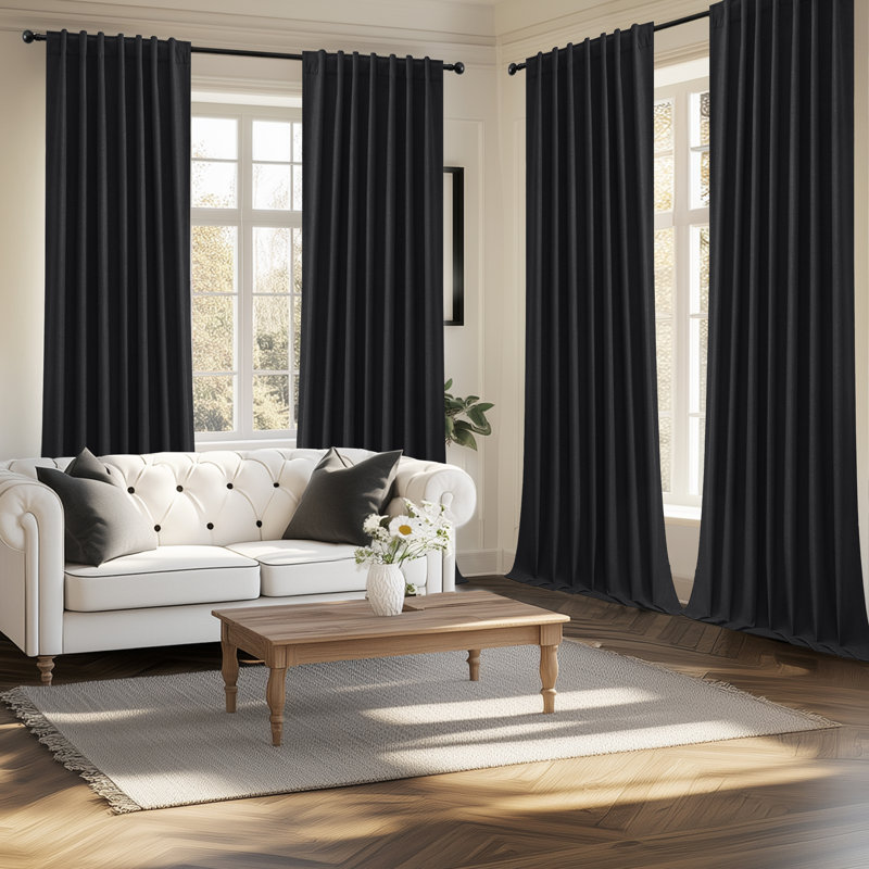 4 Pcs 100% Polyester Burlap Blackout Curtains For Bedroom Back Tab Curtains 4 Panels Set, 52" W x 84" L, Black