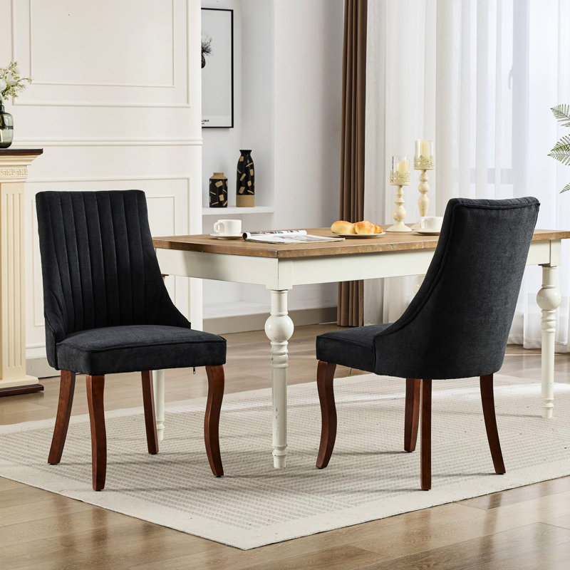 Chaise de salle à manger en rayonne noire (2), haute pour une expérience d'assise exceptionnelle, pieds courbés en bois massif Sw1847bk 2, revêtement épais et luxueux, dossier, pieds, chaises confortables