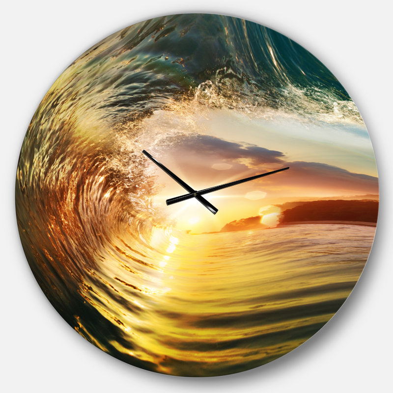 Horloge murale bord de mer, Surdimensionné, Vagues de l'océan colorées tombant vers le bas V