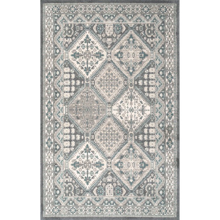 Joslyn Traditional Tiled Performance Gray/Blue Rug