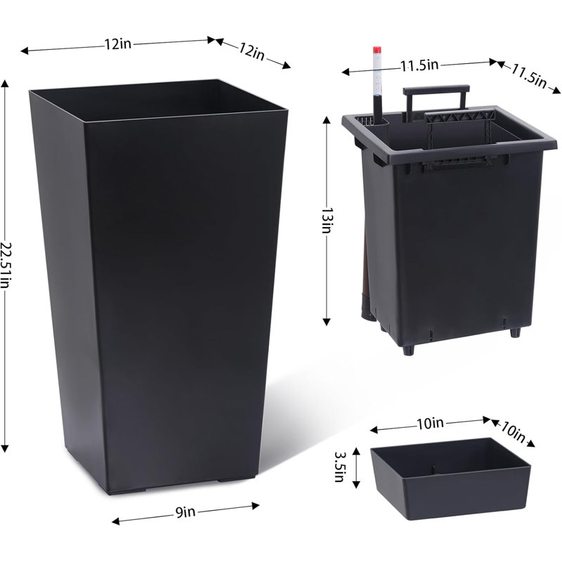 22.4" Self Watering Planters Set of 2, Tall Flower Pots Outdoor with Auto Watering & Level Indicator, Weather Resistant