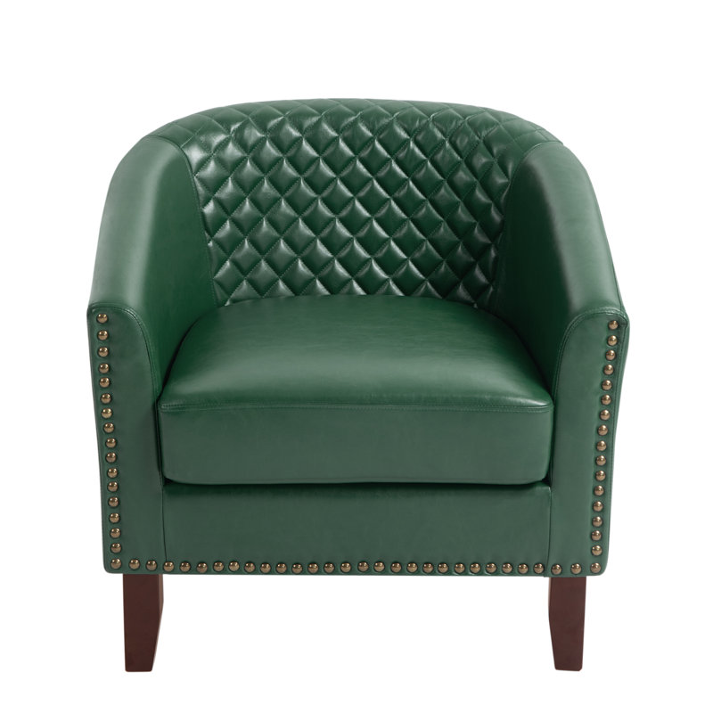 Edvardas 73.9 Cm Wide Tufted Barrel Chair, Green Faux Leather