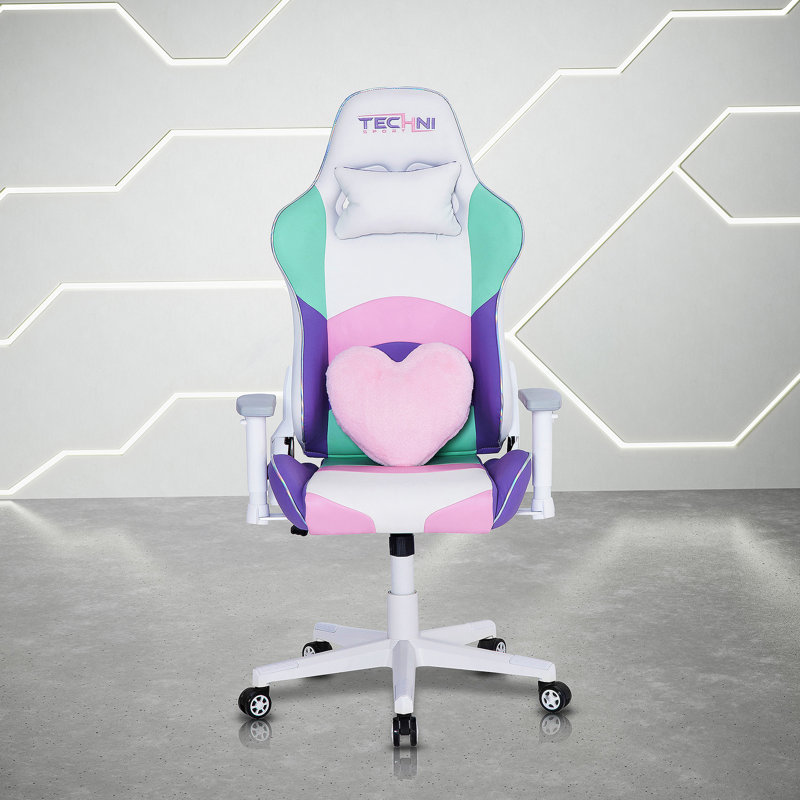 Fauteuil de jeu avec polyuréthane, pivotant, support lombaire, hauteur réglable, appui-tête inclus, roues