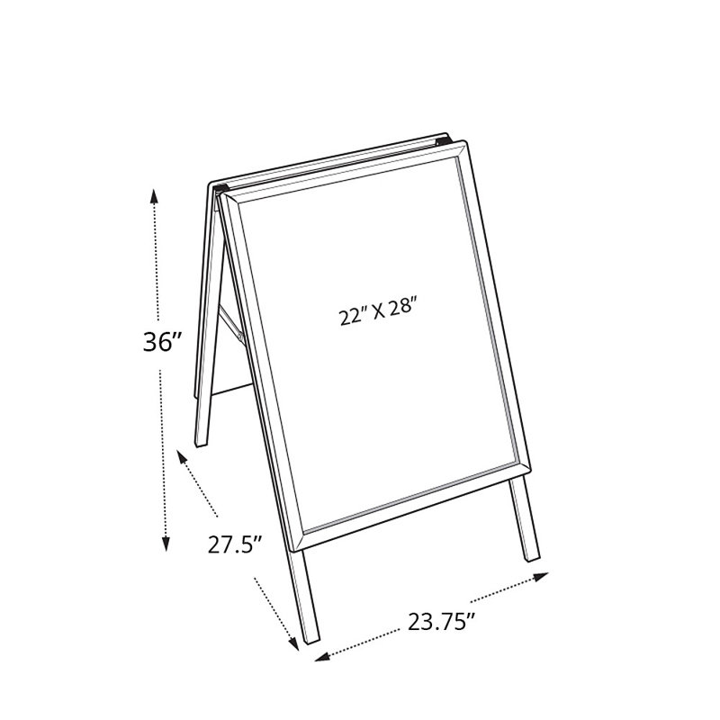 Petit support de trottoir intérieur / extérieur argenté à double cadre à ouverture en A 22 po x H 28 po