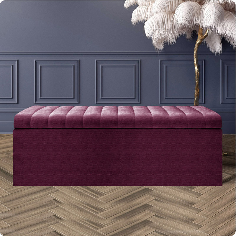 Safar Large Naples Ottoman Storage Box – Multi- Functional Striped Upholstered Blanket Box, 40cm H x 120cm W x 40cm D, Purple