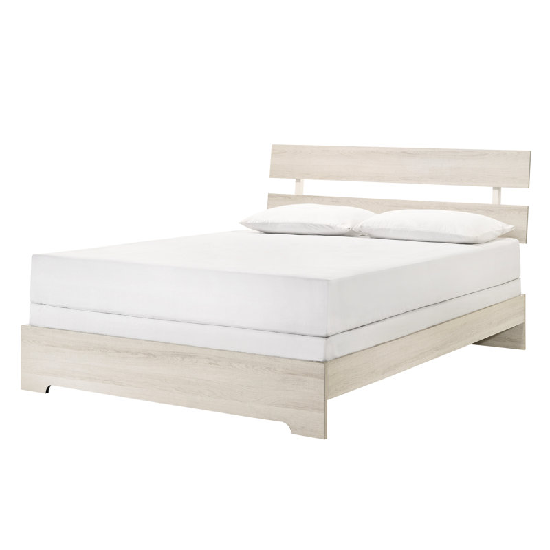 Lit plateforme rustique contemporain King, fini blanchi, cadre bas pour chambre à coucher, solution en un seul colis, dimensions en bois massif avec cadre fini, mobilier de chambre à coucher, emballage inclus.