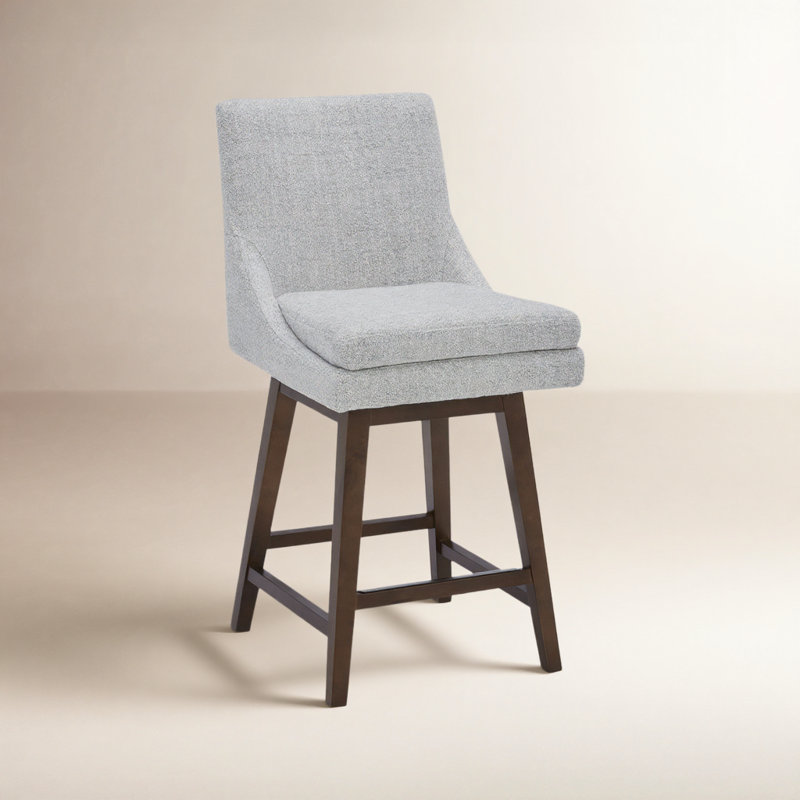 Tabouret de comptoir pivotant rembourré Zahara, Nathan gris chiné / noyer