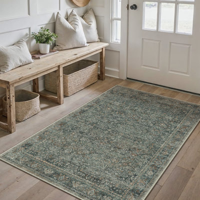 Machine Washable Area Rugs Traditional Living Room Rug With Non-Slip Backing