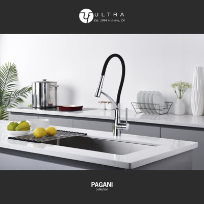 Pagani Collection High-Arc Single Handle Kitchen/Bar Faucet with 2-Function Pull-Down Rubber Spout Sprayer - Chrome Polished