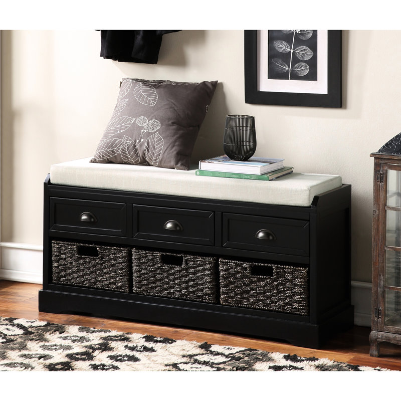 Banc de rangement noir avec 3 tiroirs et pour plus de commodité, Noir