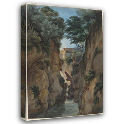 "View of a Waterfall Through a Ravine" by  Achille Etna Michallon - Gallery Wrap Canvas Wall Art