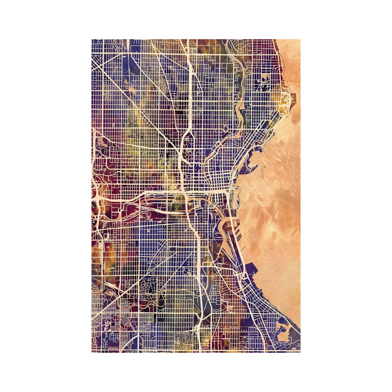 Milwaukee Wisconsin City Map II by Michael Tompsett - Wrapped Canvas Gallery-Wrapped Canvas Giclée, 20.32 cm H x 30.48 cm W