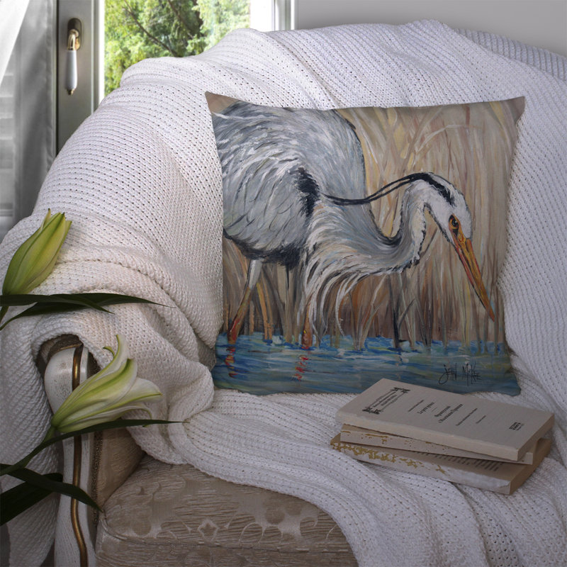 Blue Heron Outdoor Reversible Throw Pillow, 14" H x 14" W x 4" D